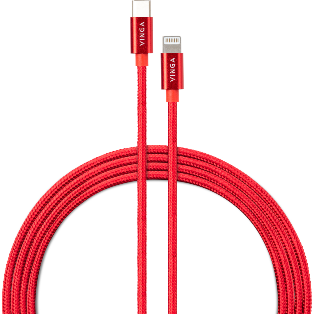 Дата кабель USB-C to Lightning 1.0m 20W Nylon Red Vinga (VCDCCLM531) - главное фото