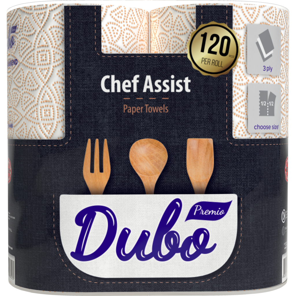 Бумажные полотенца Диво Premio Chef Assist 3 слоя 120 отрывов 2 рулона (4820003837573) - главное фото