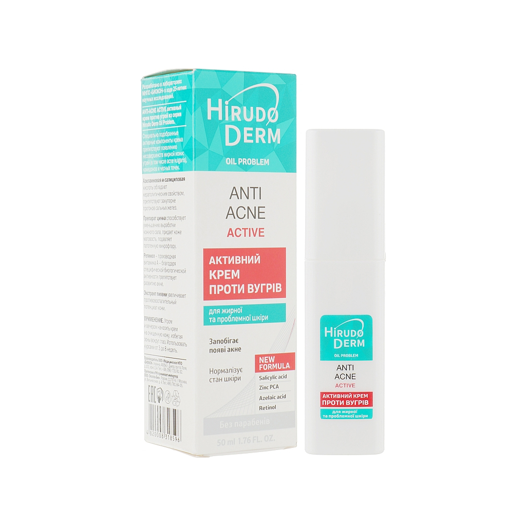 Крем для лица Біокон Hirudo Derm Oil Problem Anti-Acne Астиve Активный против угрей 50 мл (4820008318596) - главное фото