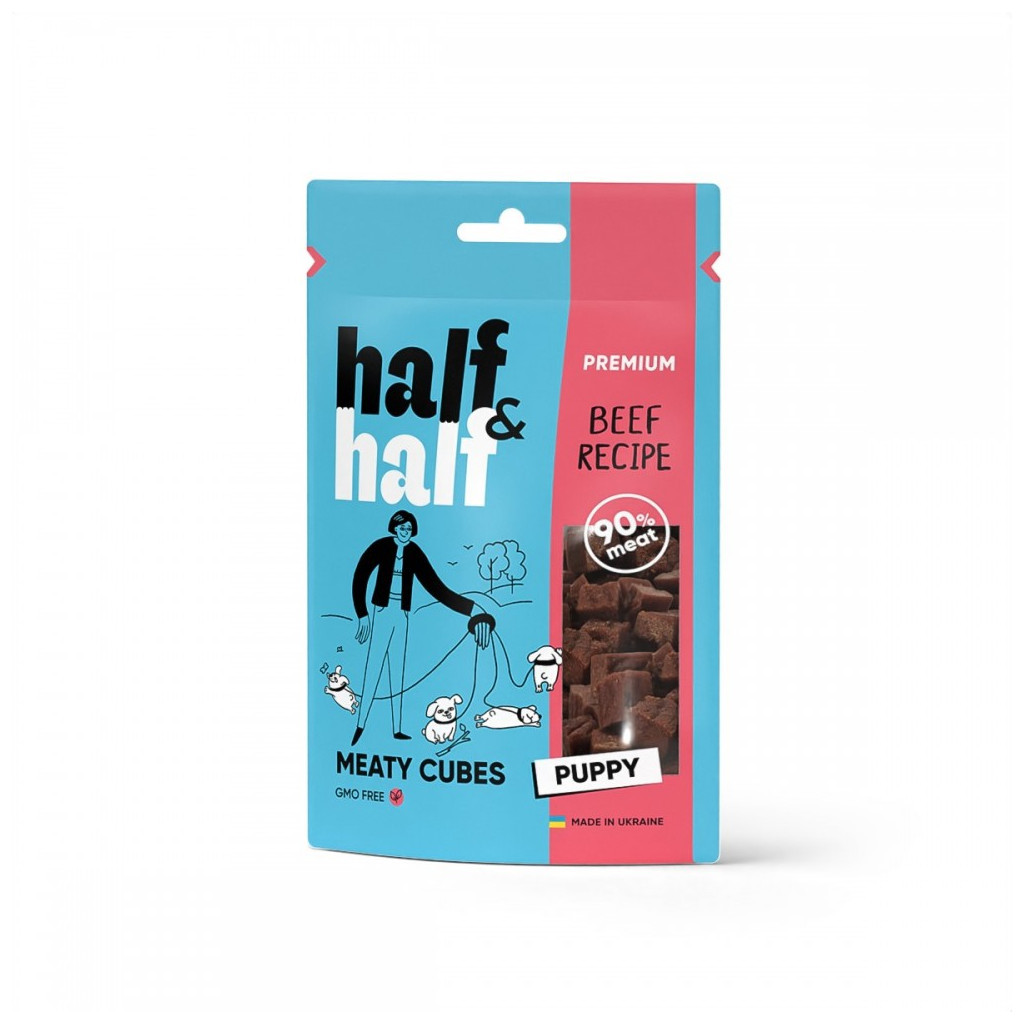 Лакомство для собак Half&Half в форме мясных кубиков с говядиной 100 г (4823082431786) - главное фото